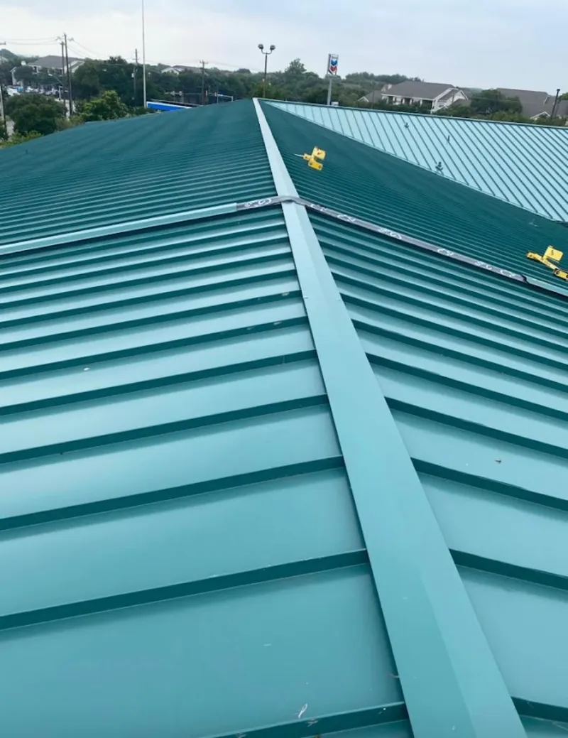 Green commercial metal roof ridge and valley for Metal Roof Repair in Robstown